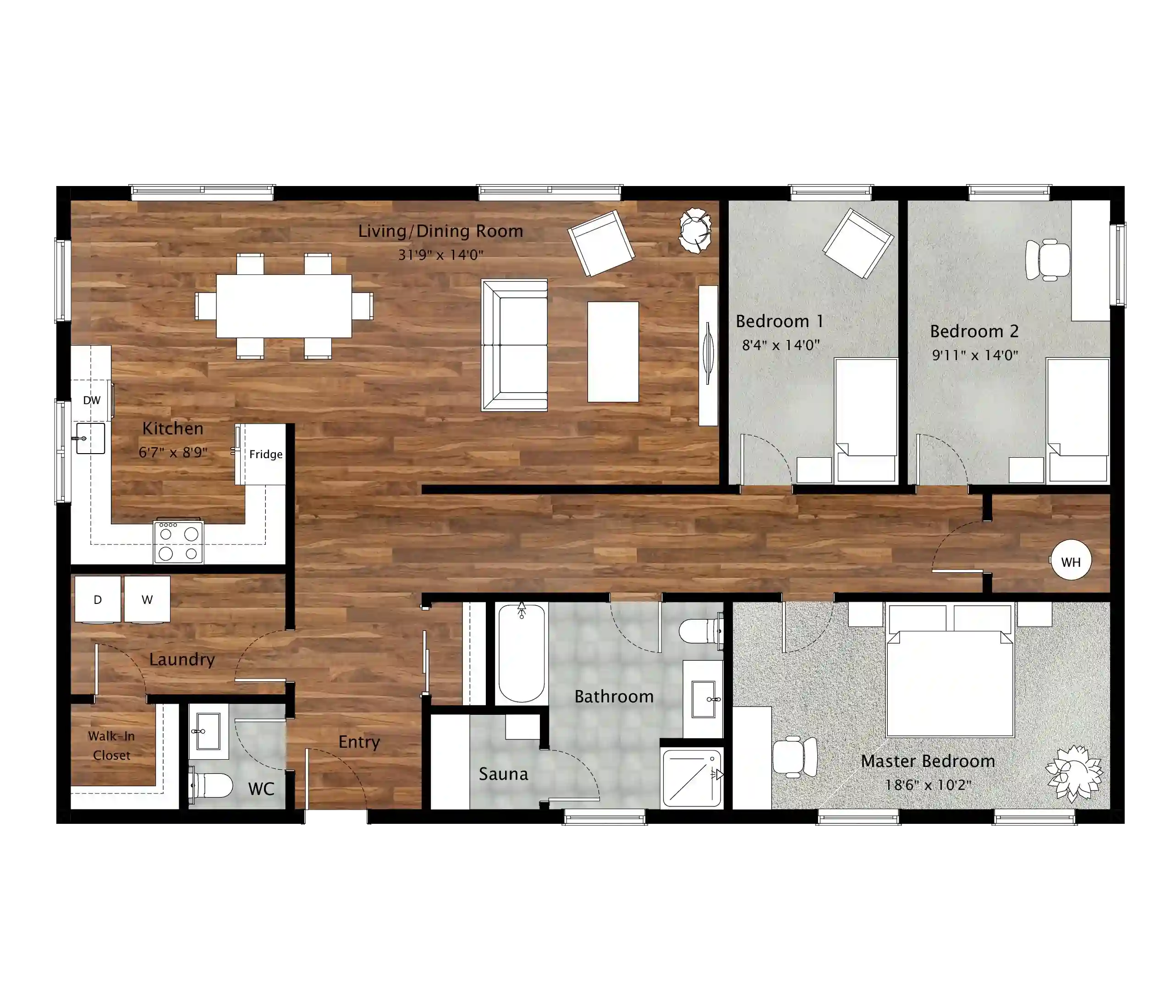 2D Floor Plan with Textures